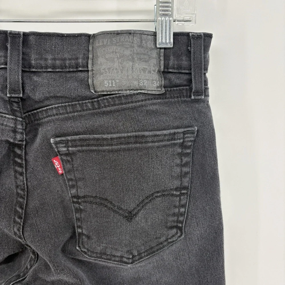 Levis 511 Jeans Mens 32x34 Fits 32X33 Black Slim Fit Straight Leg Stretch Denim
